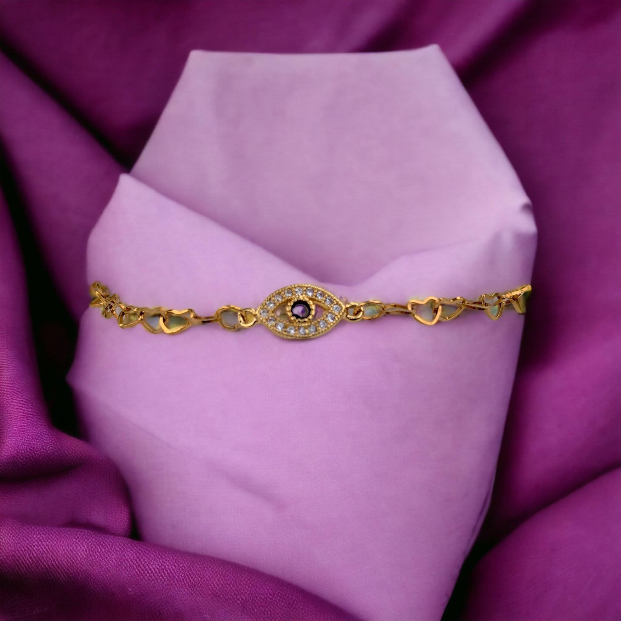 Amethyst Eye Heart Chain Bracelet