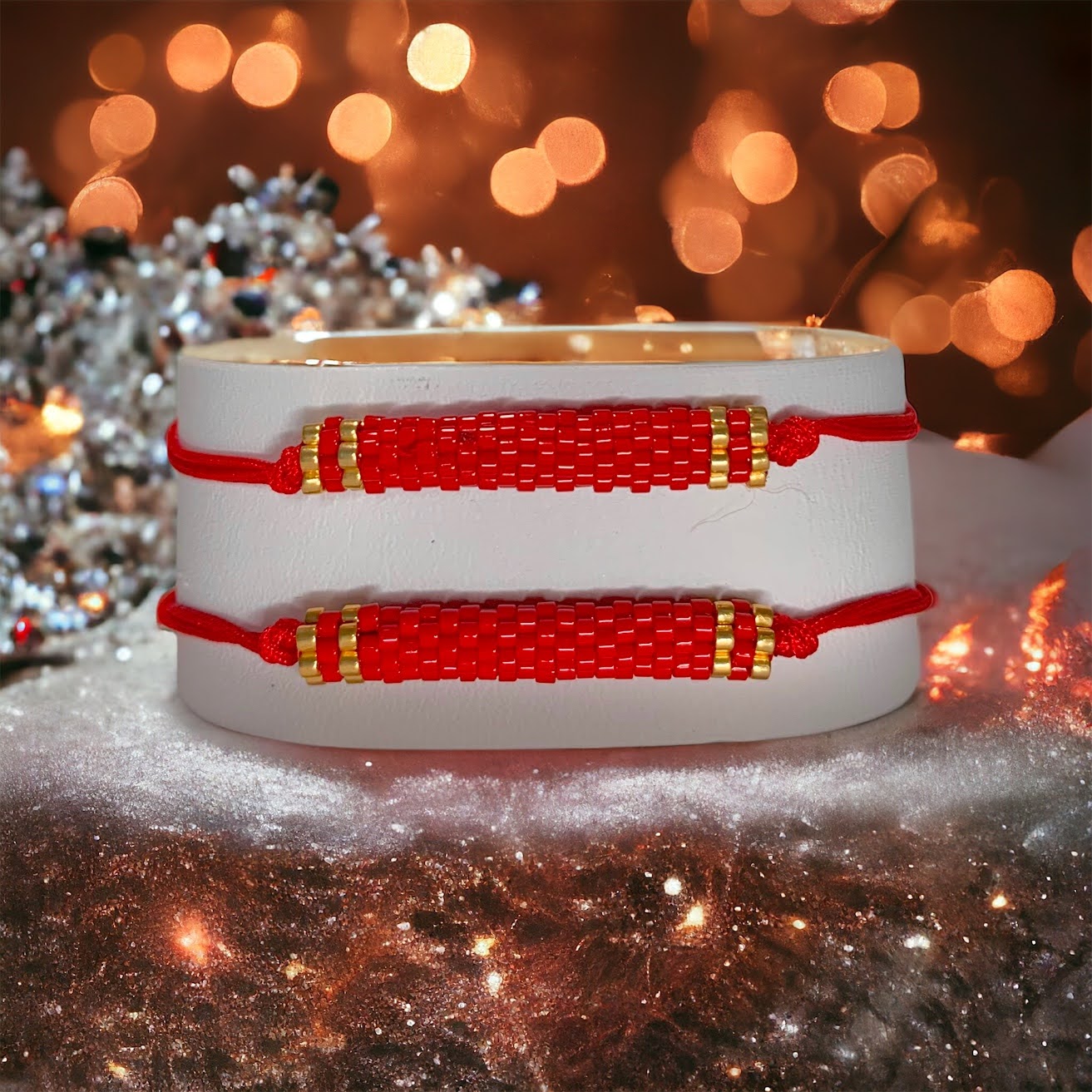 Crimson Line Bracelet Set for Two