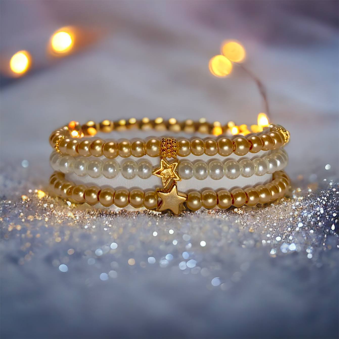 Golden Star Pearl Bracelet Set