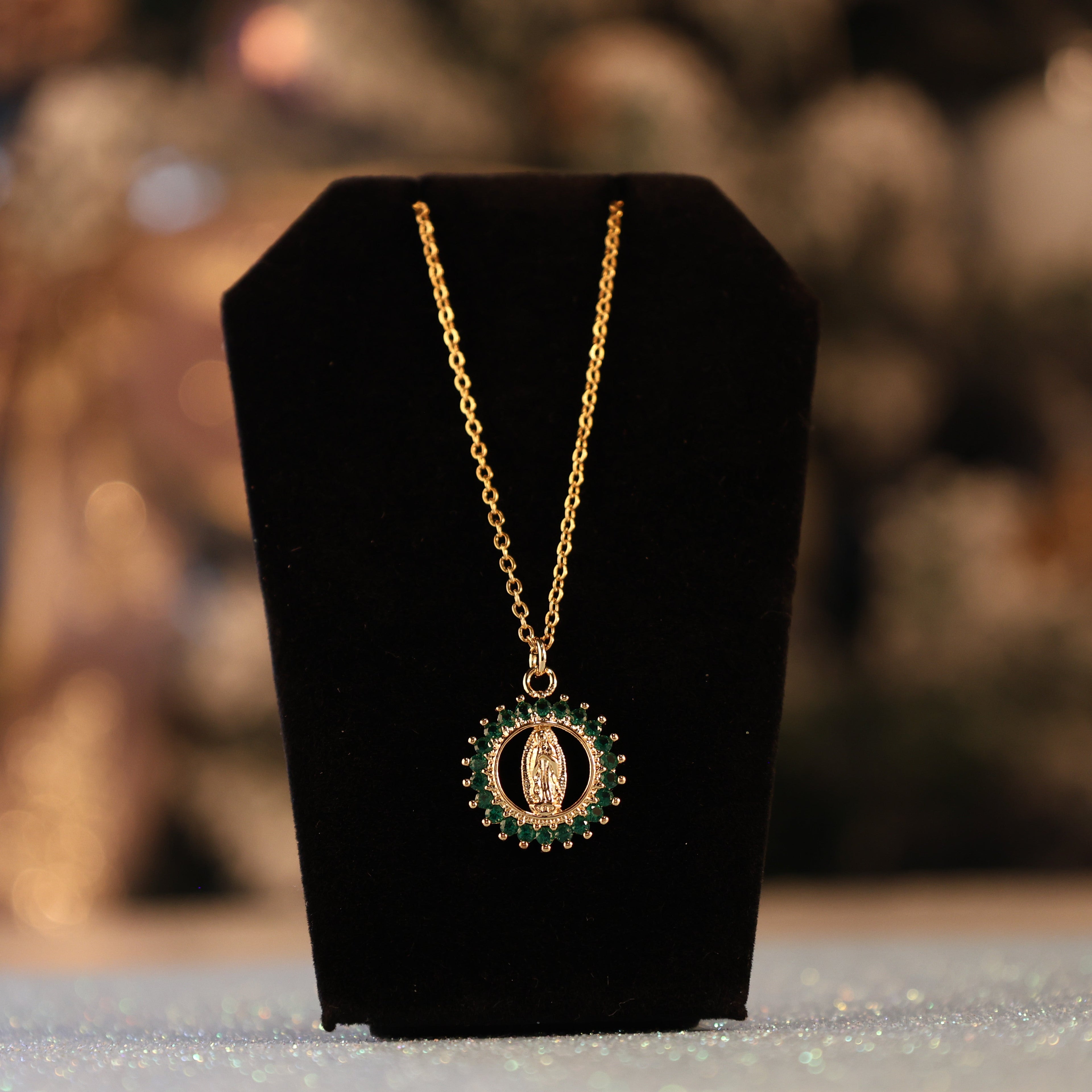 Emerald Halo Pendant Necklace